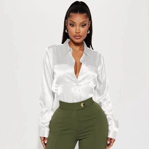 Elegant White Satin Blouse